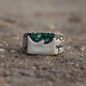 Anello uomo smeraldo argento sterling 925 fatto a mano gemme gioielli - Foto 1 di 7