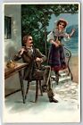Victorian Romance~Man Drinks Wine~Lady W/Another Bottle~Embossed Vintage Pc