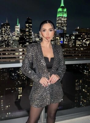 ZARA NWT WOMAN $109 SEQUINED BLAZER BLACK / SILVER | 8987/627 ALL SIZES - Image 1 of 4