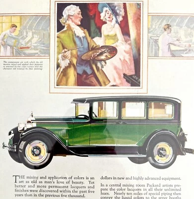 Packard 1928 Green Sedan Touring Advertisement Automobilia Lithograph HM1C - Image 1 of 2