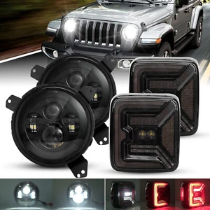 For Jeep Wrangler JL JLU 2018+ LED Tail Lights + LED Headlights W/Brackets Combo - Picture 1 of 15