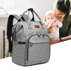 Mummy Changing Bag Baby Diaper Nappy Backpack Multi-Function Bag Polka Dot Grey