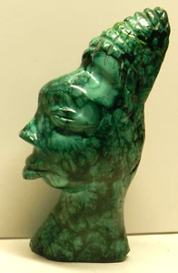JWLR-x AFRICAN CARVED SMALL MALACHITE BUST OF WOMAN, elaborate hairstyle, 3 1/4" - Picture 1 of 8