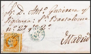 Madrid. Historia Postal. SOBRE 52. 1860. 4 cuartos naranja. CARABAÑA (MADRID) - Imagen 1 de 2