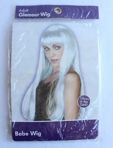 WHITE WIG 24" long GLOW IN THE DARK synthetic hair COSPLAY anime HALLOWEEN adult - Picture 1 of 2