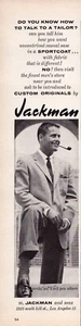 Jackman Menswear Print Ad 1954 Jackman Los Angeles Sportcoat Tailor Custom - Picture 1 of 1