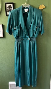 PERCEPTIONS Green CAREER Button Short Sleeve Collar Rayon DRESS - Picture 1 of 12