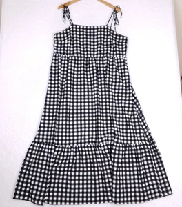 Gingham Midi Sommerkleid schwarz weiß Bindeband Gr. XL Cottagecore Picknick Sommer - Bild 1 von 9