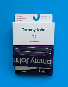 Tommy John Large 35-38โ Boxer Brief 4โ 2-Pack Cotton Stretch Stripe / Purple ๐ - Picture 1 of 3