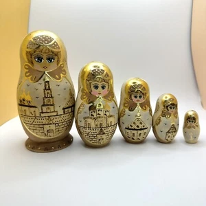 Vintage russische verschachtelte Puppen handbemalt Holz 5er Set signiert 1994 Matroschka - Bild 1 von 9
