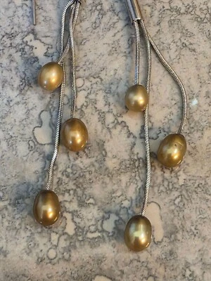 Gold Pearl Drop Silver Snake Chain Dangle Earrings - Image 1 of 4