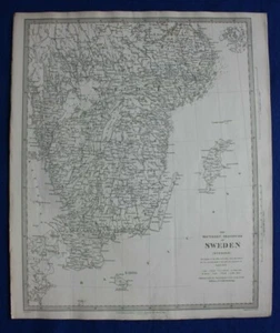 SOUTHERN PROVINCES OF SWEDEN, SVERIGE, original antique map, SDUK, 1844 - Picture 1 of 5