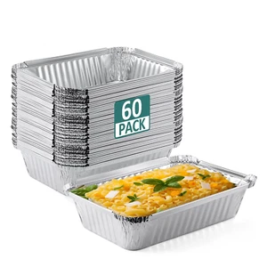 60 Pack 8X6 Disposable Tin Foil Pans Aluminum Baking Pans Meal Prep Storage Pan - Picture 1 of 12