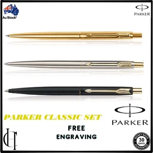 Personalized Engraved Parker Classic Ball Pen Set Silver Gold Black gift box - Picture 1 of 9