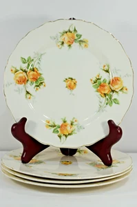 Salad Plates Canonsburg Pottery Sun Valley Yellow Roses Green Leaves - Set of 4 - Picture 1 of 4