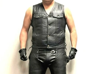 Jamin Side-Laced Black Leather Vest with Chrome Lacing Hardware size Large - Picture 1 of 7