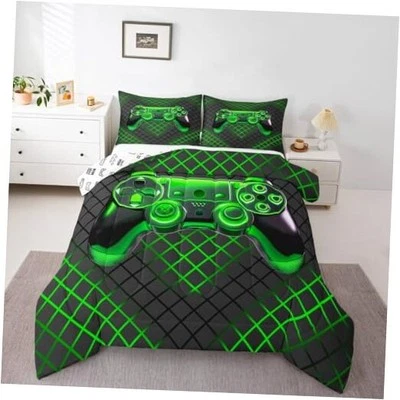  Juego de edredón verde gamer para niños y niñas talla, panal completo acero verde gris Foto 1 de 4
