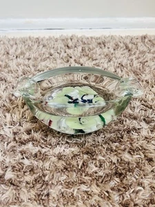 VTG Murano Italy Handblown Green & Clear Glass W/Flowers Ashtray/Trinket Dish - Picture 1 of 14