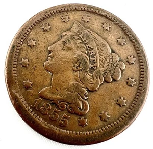 1855 Braided Hair Large Cent - Picture 1 of 2