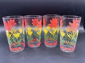 Vintage Glass Tumblers Cup Juice Floral 1960s Pattern Set of 4 (QY) - Picture 1 of 5