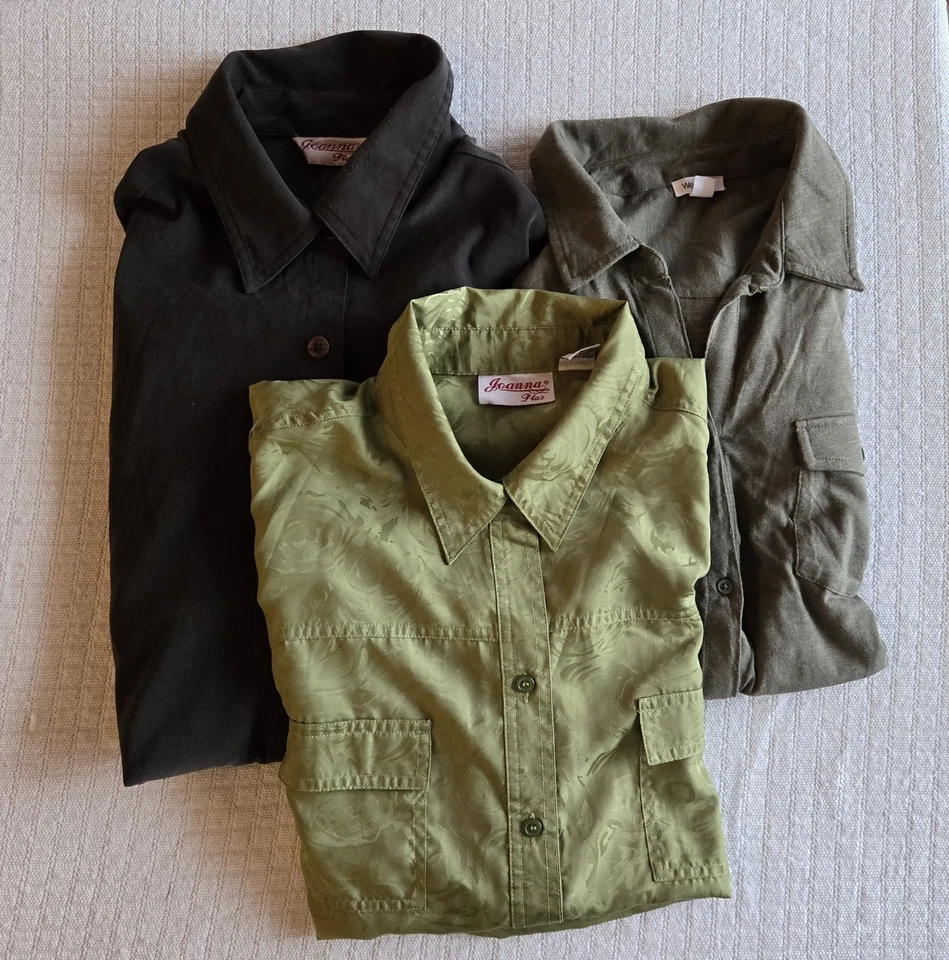 2X Blusa Camisa Para Mujer Cuello Abotonado Manga Larga Verde ELECCIÓN Foto 1 de 1