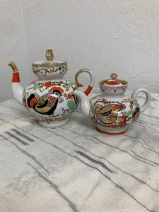 2 teteras de gallo rojo de porcelana Lomonosov de colección Unión Soviética URSS - Imagen 1 de 11