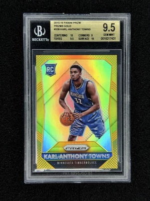 Panini Prizm Karl Anthony Towns Rookie Gold Prizm 2015/10 BGS 9,5 gema RC #328 Foto 1 de 2