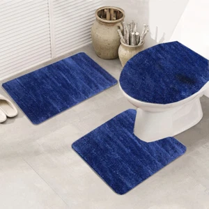 Bathroom Rug Set 3 Pieces Shaggy Soft Non-Slip Bath Mats Absorbent Toilet Mat - Picture 1 of 7