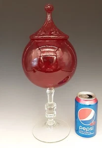 Mid Century EMPOLI Italian Art Glass Ruby Red 14.75" Footed Apothecary Candy Jar - Picture 1 of 22