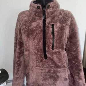 Victoria's Secret PINK Quarter-Zip Sherpa Fleece Sweater Pullover Size S Merlot - Picture 1 of 11