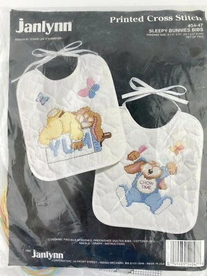 Janlynn Stamped Cross Stitch Sleepy Bunnies Bibs Set of 2 #54-47 9 1/2" X 11" - Image 1 of 4