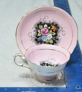 Hermosa Taza y Platillo Paragon Inglaterra Rosa y Negro con Rosas Borde Dorado Margarita - Imagen 1 de 10
