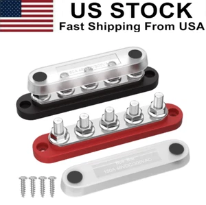 Mini 5 x 1/4" Studs Bus Bar Terminal Block Max 150A 48V DC 300V AC Positive - Picture 1 of 7