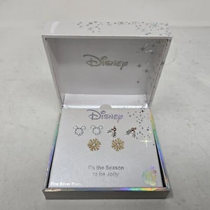 Disney Tis The Season To Be Jolly Fine Silver Plated Stud Earrings - Set Of 3 - Picture 1 of 4