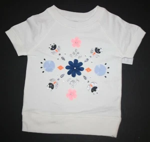 New Carter's Girls 2T Short Sleeve French Terry Pullover Top Gems Floral Appli - Picture 1 of 2