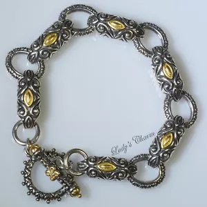 🦋 HE Barbara Bixby Diamond Link Toggle Bracelet Sterling Silver 18K Gold 7" - Picture 1 of 4
