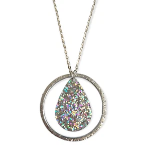 Ciondolo goccia in resina cerchio alluminio colore argento idea regalo unisex - Foto 1 di 5