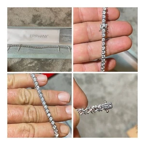 Epiphany Sterling Silver Cubic Zirconia S-bar Tennis Bracelet, L 8”, NEW - Picture 1 of 10