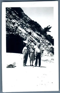 Vintage Photograph Black & White Beach Cave California Coast Family Ocean - Picture 1 of 2
