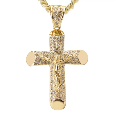 Collar Colgante Cristo Rey para Hombres Cadena Cubana 24" 5mm Chapado en Oro 14k Foto 1 de 2