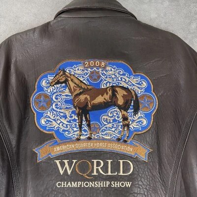 NWT Cripple Creek Mens M Leather Jacket Brown 2008 World Championship Horse Show - Image 1 of 4