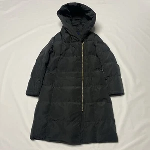 COLE HAAN HOODED ASYMMETRICAL ZIP LONG DOWN PUFFER COAT BLACK L Jacket puffy - Picture 1 of 15