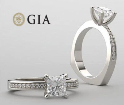 Princess cut Diamond Ring GIA E VS1 14k White Gold GIA  1 ct center 1.16 tcw - Image 1 of 4