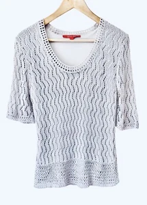 Jacques Vert Crochet Top - Size 10 12 - Silver Grey Sparkly Metallic Knit Jumper - Picture 1 of 9