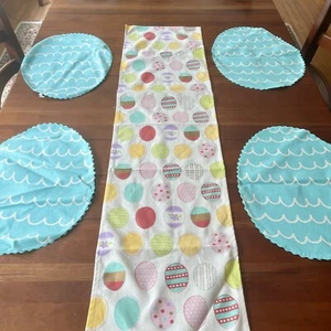 Easter Holiday Table Decor | 9 Egg Shaped Placemats | Multicolor Table Runner - Picture 1 of 9