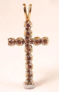 100% Genuine 10ct Solid Yellow & White Gold CHAMPAGNE DIAMONDS Crucifix Pendant - Picture 1 of 11