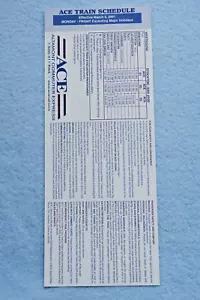 Tarjeta de horario de tren ACE - 5 de marzo de 2001 - Imagen 1 de 2