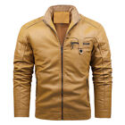 Men's PU Leather Fashion Business Casual Slim Fit Fleeced Jacket Motorcycle Coat