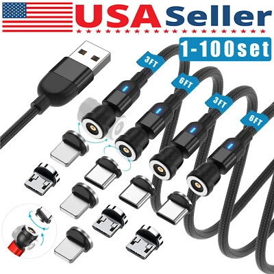 180°+360° Rotate Magnetic Charger Cable Phone Fast Charging Type C Micro USB Lot - Image 1 of 4