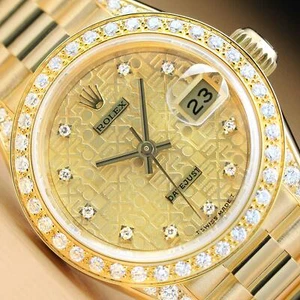 ROLEX LADIES PRESIDENT FACTORY JUBILEE DIAMOND DIAL 18K YELLOW GOLD WATCH - Picture 1 of 8